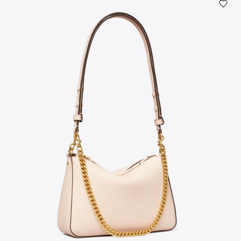 Elegant Tory Burch Soft Pink Small Shoulder leather Bag with Gold Chain